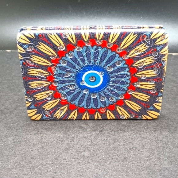 Compact EVIL Eye of protection mirror case mandala vegan leather - Picture 1 of 5